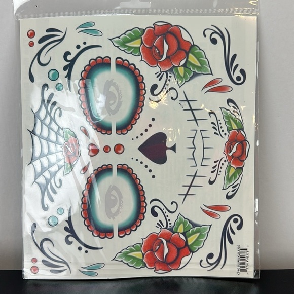 Day of the Dead Temporary Tattoo FX Sugar Skull Face Tinsley Transfers - Picture 2 of 9